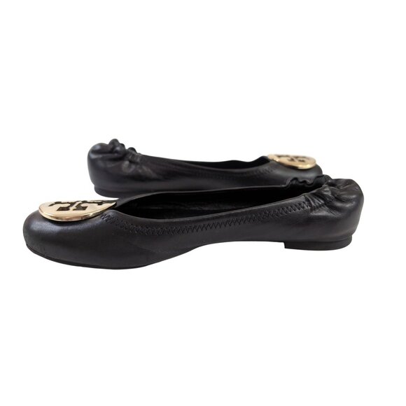 Tory Burch Reva Ballet Flats Shoe Womens 6 Black Slip On Metal Logo Travel Prepp - Picture 5 of 14